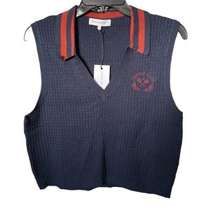 We Wore What Sweater Vest Crop V-Neck Dark Blue Strip XL NWT